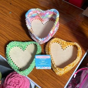 3- Heart Crocheted baskets with hard bottoms. Handmade by me.